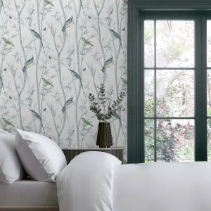 Next Chinoiserie bird trail Duck egg Smooth Wallpaper