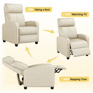 Yaheetech Beige PU Leather Recliner Chair with Pocket