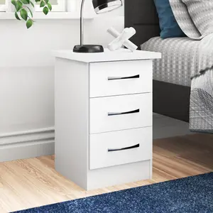 Cascio 3 Drawer Bedside Table White Gloss