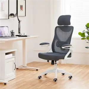 Yaheetech High Back Mesh Office Chair with Headrest and Armrest - White/Grey