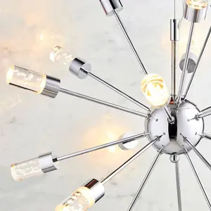 LED Ceiling Pendant Light 18W Warm White Bulb Chrome Hanging Star Feature Kit