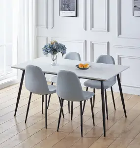 Hallowood Furniture Cullompton Large Rectangular Dining Table (1.6m) with 4 Light Grey Fabric Chairs