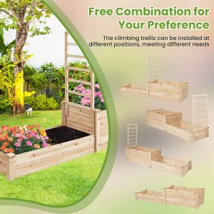 Costway Raised Garden Bed Open Base Wooden Elevated Planter W/ Trellis & 2 Planter Box