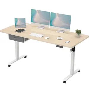 Hieronymus Electric Height Adjustable T-Shape Standing Desk Beige/White / White / 122 x 100 x 60 cm