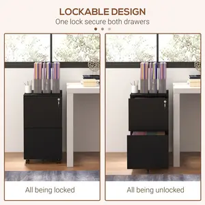 37cm Wide 2 -Drawer Mobile Steel File Cabinet Black