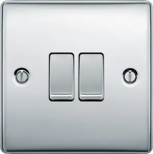 BG 16A 2 way 2 gang Light switch Gloss Chrome effect