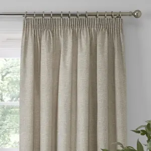 Pembrey Textured Pair of Pencil Pleat Curtains With Tie-Backs