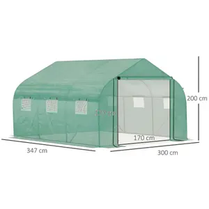 Outsunny 3.5 x 3 x 2m Outdoor Tunnel Greenhouse w/ Roll Up Door 6 Windows Green