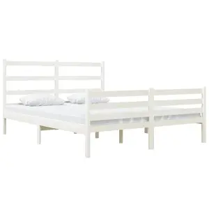 Berkfield Bed Frame White Solid Wood Pine 120x190 cm 4FT Small Double