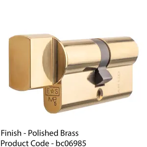 70mm EURO Cylinder Bathroom Thumb Turn Lock - Polished Brass Twist Door Barrel