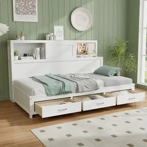 COSTWAY Wooden Sofa Bed Frame with 3 Drawers Single/Double Size Guest Bed