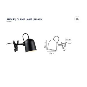 Nordlux DFTP Angle Indoor Bedroom Office Hallway Clamp Lamp In Black (Diam) 10cm