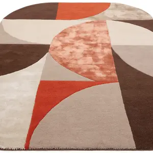 Orange Abstract Wool Handmade Luxurious Modern Geometric Rug Easy to clean Living Room and Bedroom-200cm X 300cm