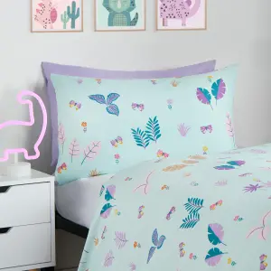 Dino Duvet Cover Bedding Set Reversible Pillowcase Kids Quilt, Pink - Single