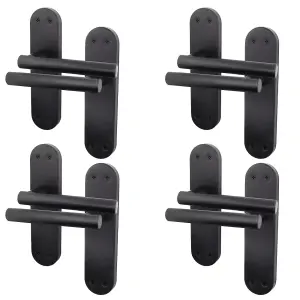 AFIT Matt Black Door Handles - 4 Pairs of Internal Lever Latch T-Bar Handles on Backplate - Olvera Range