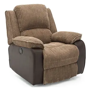 Postana Jumbo Cord Fabric Power Recliner Armchair Electric Sofa Reclining Chair (Brown)