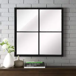 Square Window Wall Mirror,Metal Window Pane Mirror,Black,60 x2 x60 cm