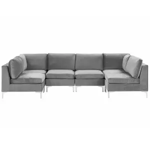 6 Seater U-Shaped Modular Velvet Sofa Grey EVJA