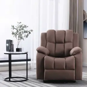 Rise Recliner Chair With Single Motor, Remote Control And Pocket Storage In Leather-Look Mocha Technology Fabric