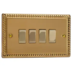 Varilight 4-Gang 10A 1- or 2-Way Rocker Switch (Twin Plate) Georgian Brass