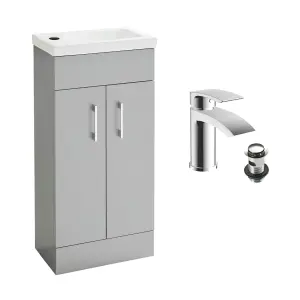 Light Matt Grey 400 Vanity Basin Sink Unit & Chrome Sleek Waterfall Basin Tap