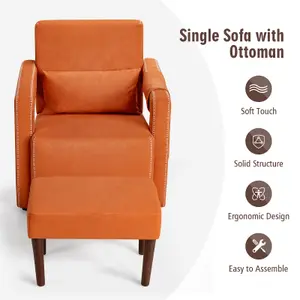 Costway Modern Accent Sofa Chair w/ Ottoman Upholstered leisure Armchair Living Room