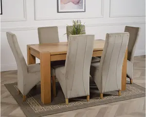 Kuba 150 x 85 cm Chunky Medium Oak Dining Table and 6 Chairs Dining Set with Lola Grey Fabric Chairs