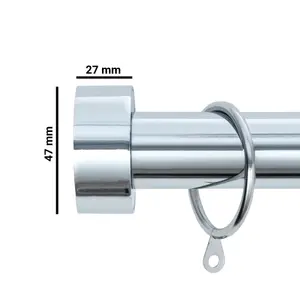 A.Unique Home Stud End Metal Extendable Curtain Pole With Rings and Fittings (25/28mm) - Nickel, 70cm - 120cm  Approx