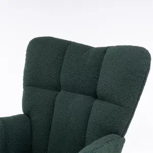 Mid Century Modern Teddy Fabric Tufted Upholstered Rocking Chair Padded Seat For Living Room Bedroom,Dark Green 