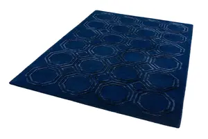 Navy Wool Handmade Luxurious Modern Geometric Rug Easy to clean Living Room and Bedroom-160cm X 230cm