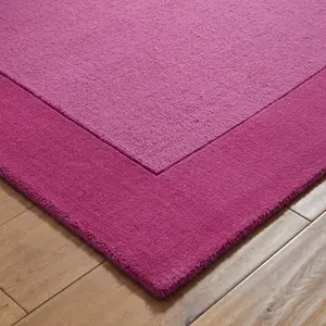 Handmade Luxurious Easy to Clean Modern Wool Bordered Pink Plain Wool Living Room & Bedroom Rug-160cm X 230cm