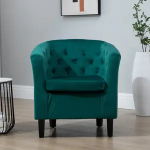 Clio 68cm wide Green Velvet Fabric Studded Back Accent Chair with Dark and Light Wooden Legs