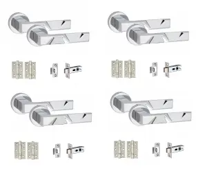 4 Set Nova Design Door HandlesInternal Sets With Latch and BB HInges Round Rose Polished Chrome Finish