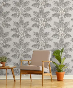 Fine Decor Bali Tropical Floral Grey Stone Wallpaper FD43277