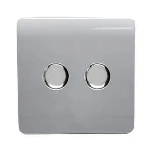 Trendi Switch 2 Gang 1 or 2 way 150w Rotary LED Dimmer Light Switch in Platinum Silver