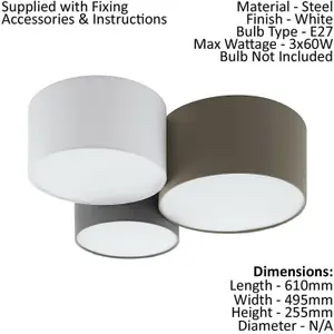 Wall Flush Ceiling Light White Anthracite Brown White Grey Fabric Bulb E27 3x60W