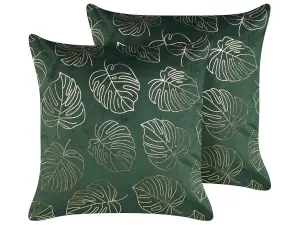 Set of 2 Cushions DELICIOSA Velvet 45 x 45 cm Plant Dark Green