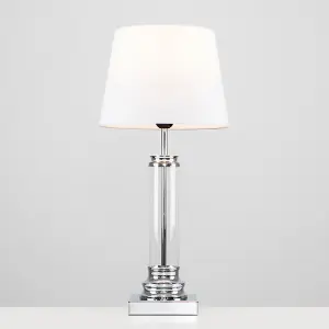 ValueLights Knowles Pair of Modern Clear Glass Column Design Touch Table Lamps with White Shades