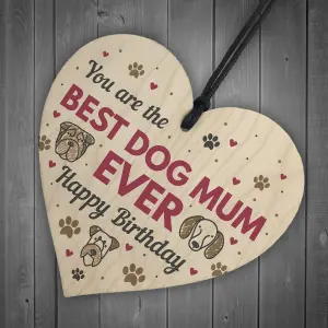 Red Ocean Funny Mum Birthday Gift Mum Birthday Card Wooden Heart Best Dog Mum Gifts Humour Dog Gifts