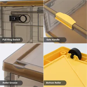 3pcs Yellow Plastic Folding Storage Box Wardrobe Organiser Storage Bin with Wheels,Middle