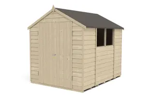 Forest Garden Overlap 8x6 ft Apex Wooden Pressure treated 2 door Shed with floor & 2 windows (Base included)