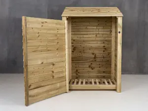 Wooden log store with door W-119cm, H-180cm, D-88cm - natural (light green) finish