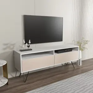 Flay Modern Tv Stand Tv Unit -White&Beige