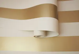 Holden Decor Dillan Stripe Cream Gold Smooth Wallpaper