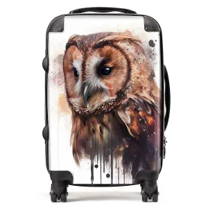 Tawny Owl Face Splashart Light Background Suitcase - Cabin