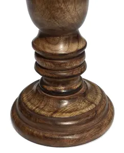 Rustic Antique Carved Wooden Pillar Church Candle Holder Light Brown, Small 13cm High