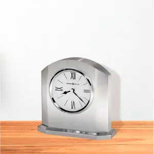 Modern & Contemporary Roman Numeral Metal Quartz Movement / Crystal Alarm Tabletop Clock in Polished Silver