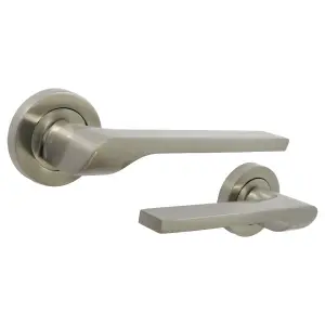 UNO-2 Door Handle Modern Satin Nickel Lever on Rose Internal Doors Handles + 64mm Latch