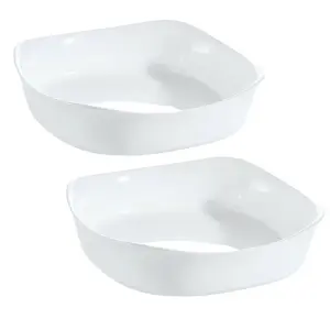 URBNLIVING 29cm Width White Opal Glass Square Serving Dish Bowl Set of 2