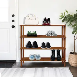 4 Tier Walnut Wooden Shoe Rack Footwear Storage Organiser Unit Shelf Trainers